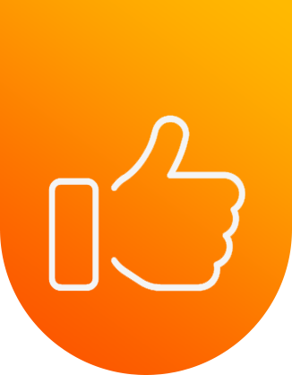 A white thumb up sign on an orange background.